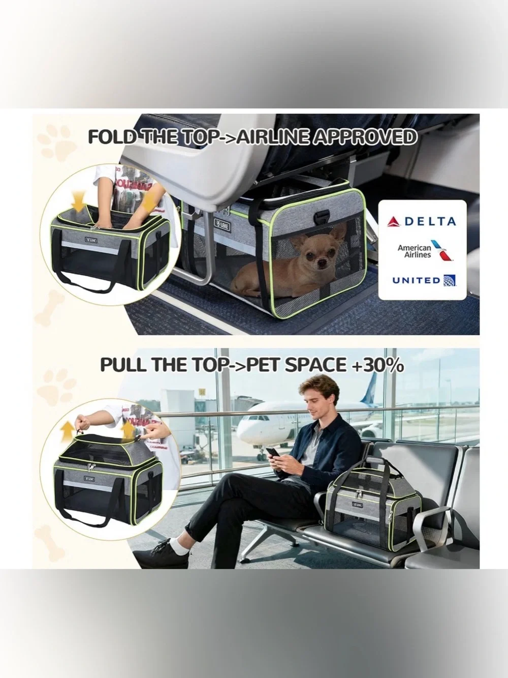 Lekereise Top-Expandable Pet Carrier 18x11x11Inch Airline Approved